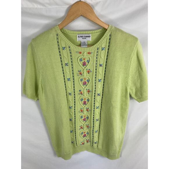 Alfred Dunner Embroidered Short Sleeve Sweater Green Size PM - Picture 1 of 4